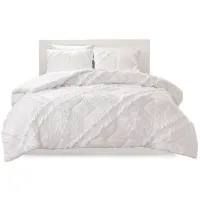 Olliix by Intelligent Design Kacie White Full/Queen Solid Coverlet Set with Tufted Diamond Ruffles