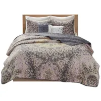 Olliix by Intelligent Design Odette Pink and Grey Twin/Twin XL Boho Reversible Coverlet Set