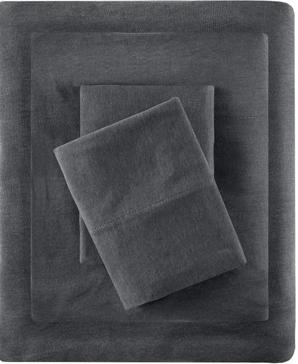 Olliix by Intelligent Design Dark Grey King Cotton Blend Jersey Knit All Season Sheet Set