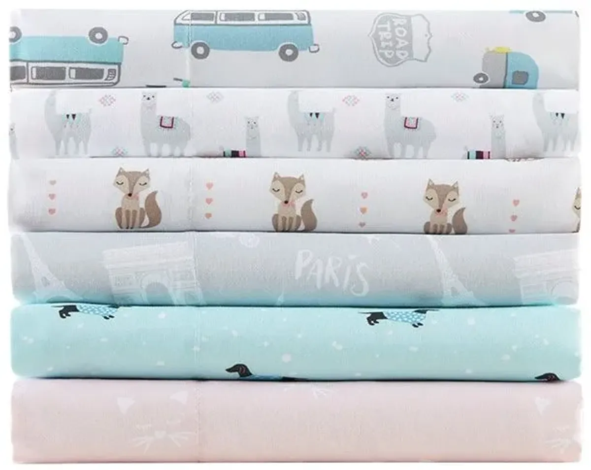 Olliix by Intelligent Design Grey/Blue Road Trip Twin Novelty Printed Sheet Set