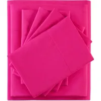 Olliix by Intelligent Design Pink Twin Microfiber Sheet Set with Side Storage Pockets
