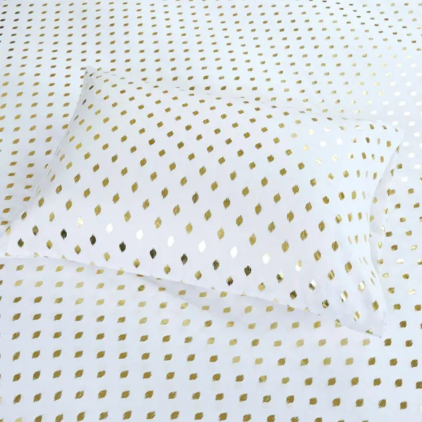Olliix by Intelligent Design White/Gold Twin Metallic Dot Printed Sheet Set