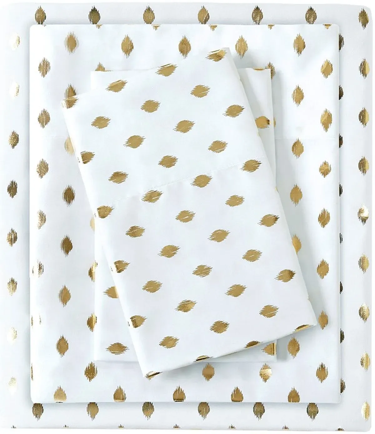 Olliix by Intelligent Design White/Gold Twin Metallic Dot Printed Sheet Set