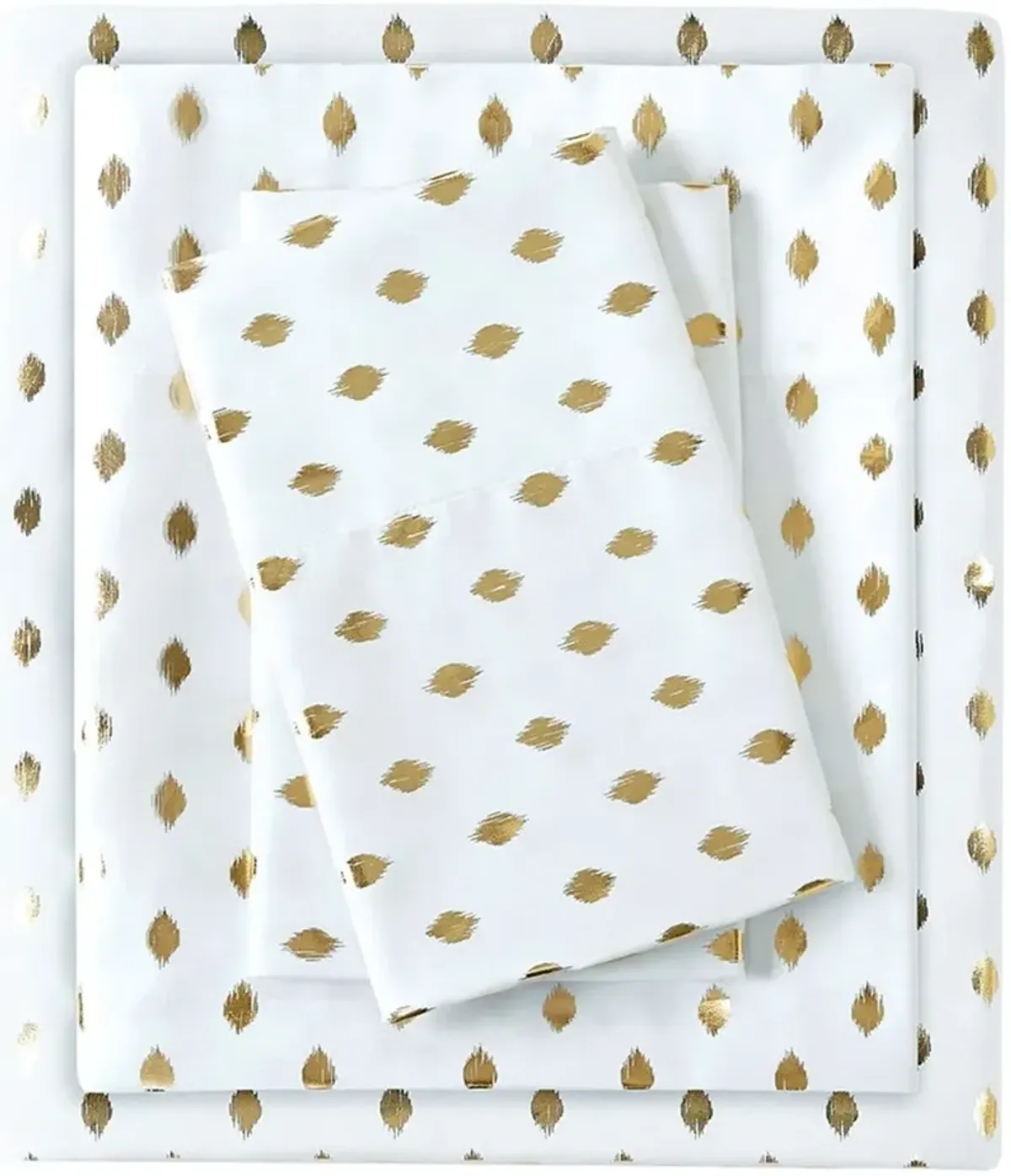 Olliix by Intelligent Design White/Gold Full Metallic Dot Printed Sheet Set