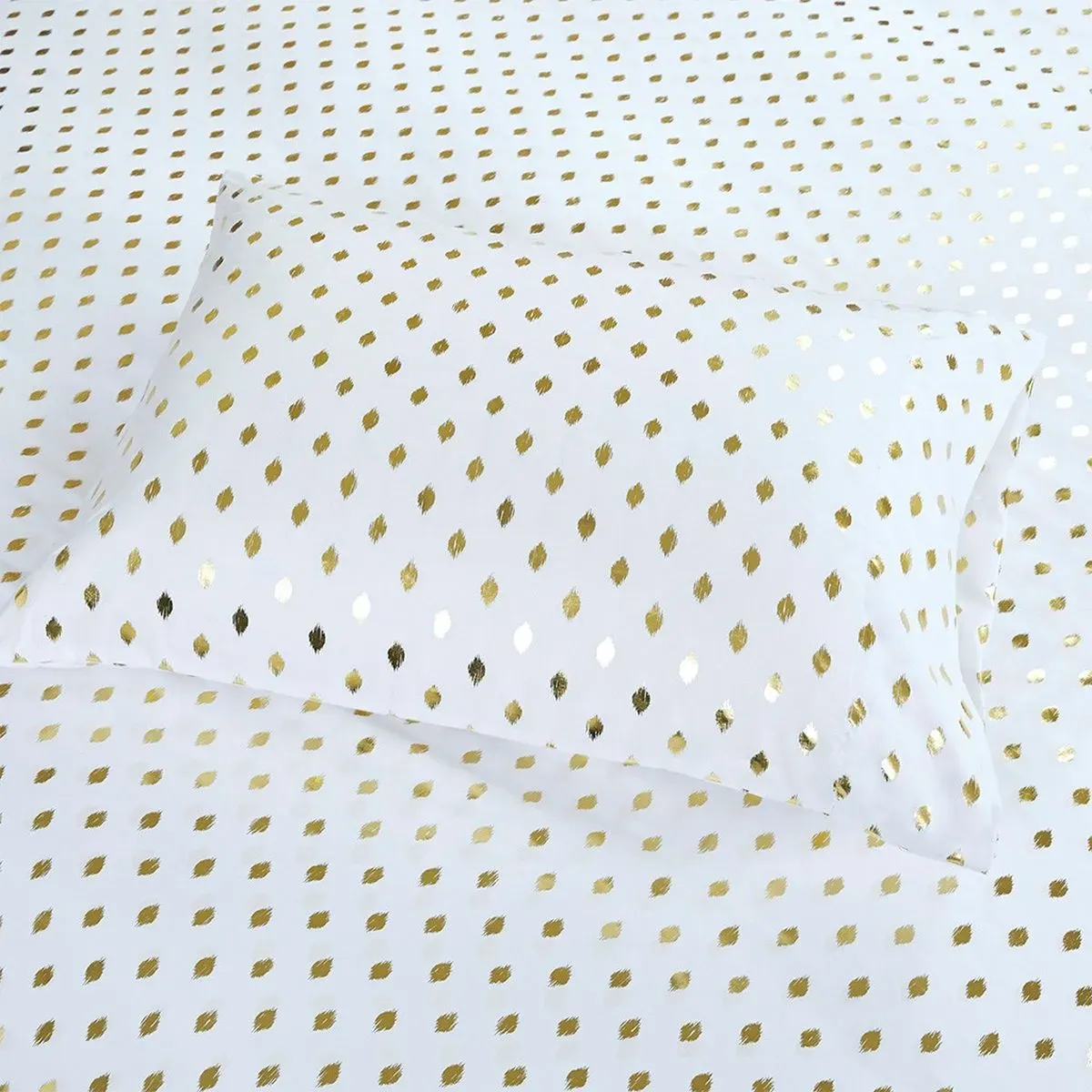Olliix by Intelligent Design White/Gold Queen Metallic Dot Printed Sheet Set