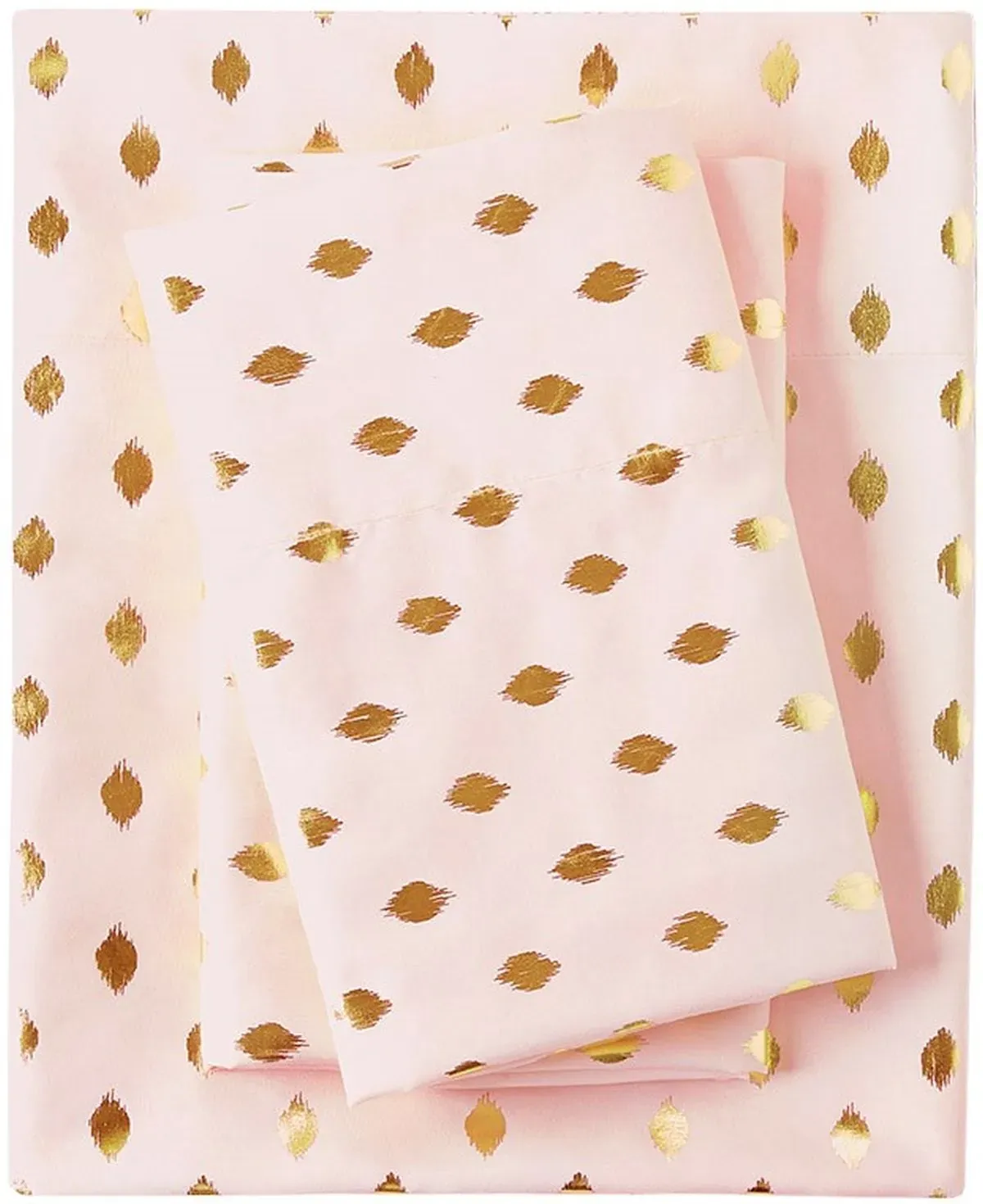 Olliix by Intelligent Design Blush/Gold Twin Metallic Dot Printed Sheet Set