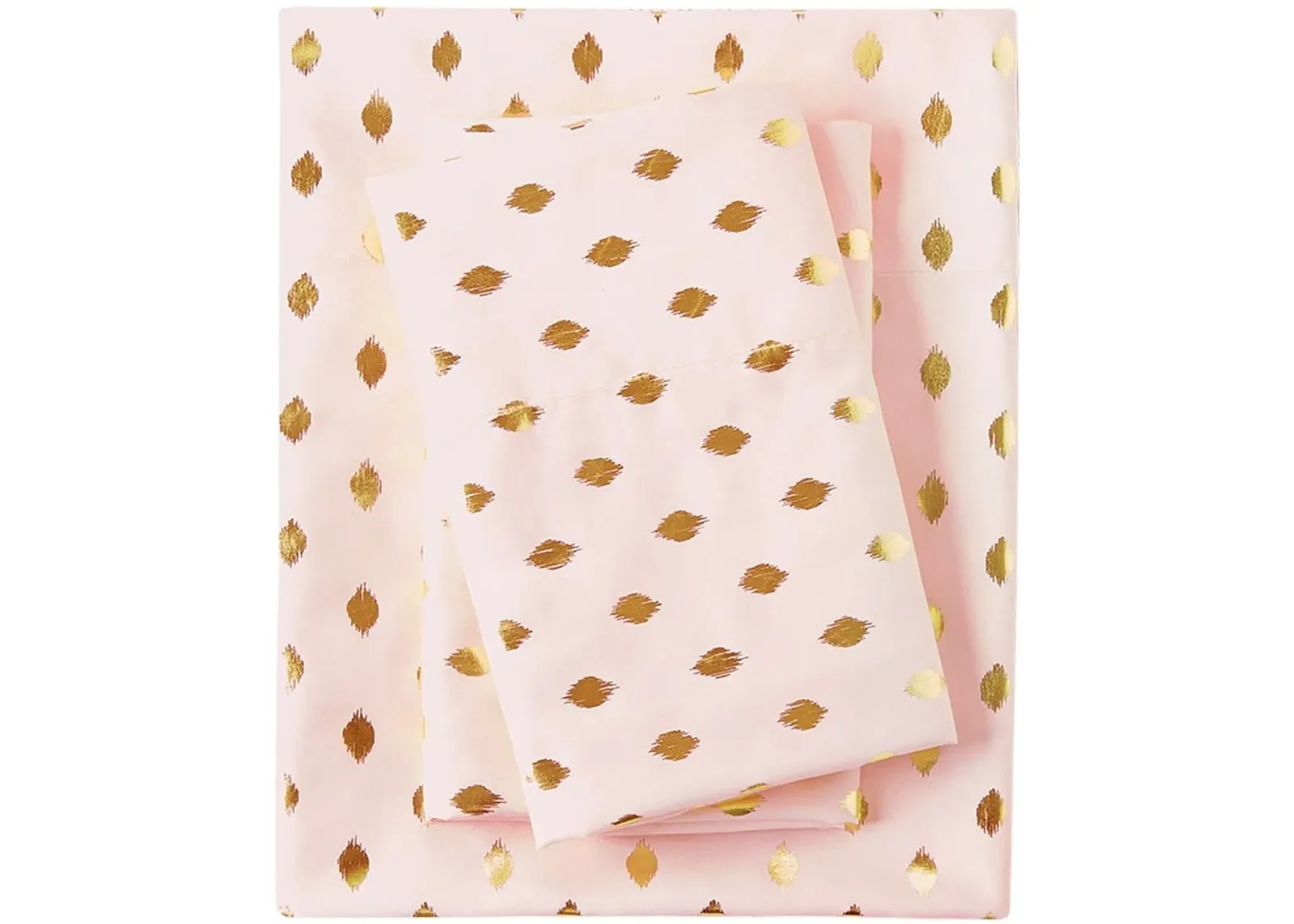 Olliix by Intelligent Design Blush/Gold Twin Metallic Dot Printed Sheet Set