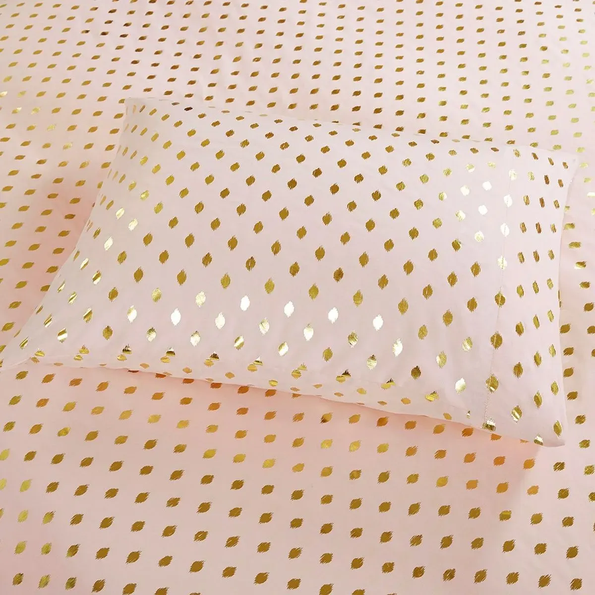 Olliix by Intelligent Design Blush/Gold Twin XL Metallic Dot Printed Sheet Set