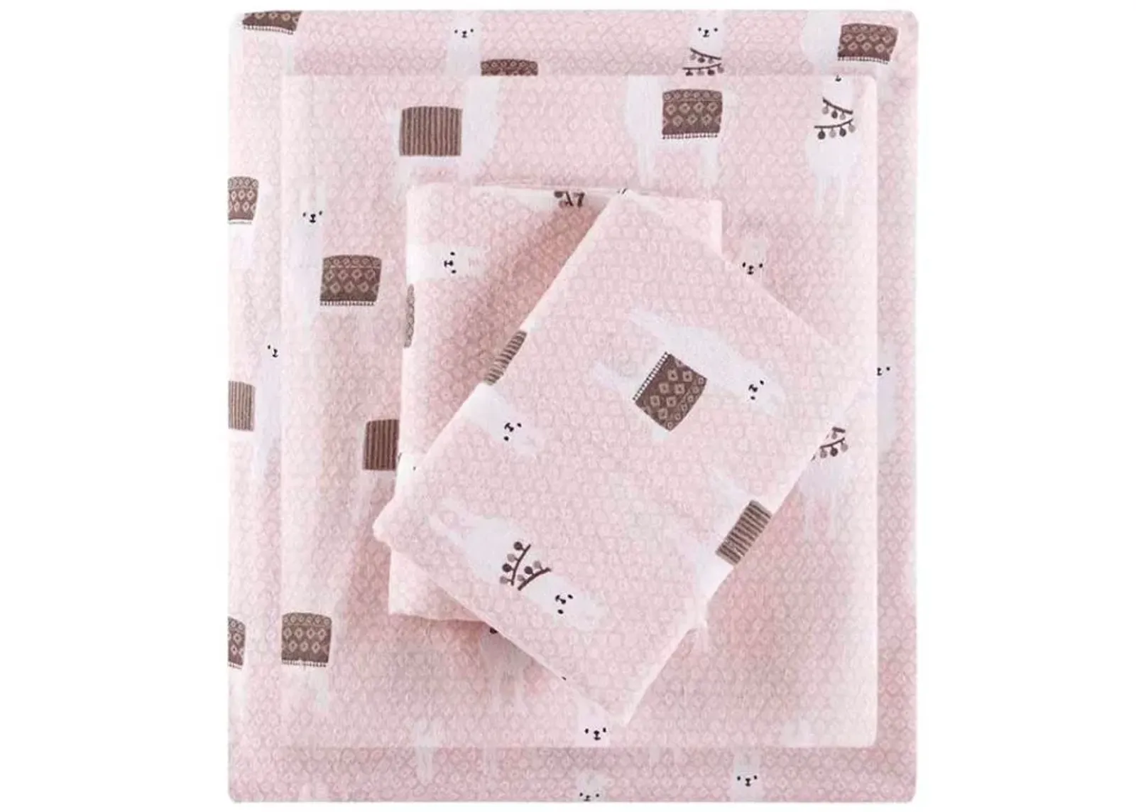 Olliix by Intelligent Design Cozy Soft Pink Llamas Queen Cotton Novelty Print Flannel Sheet Set