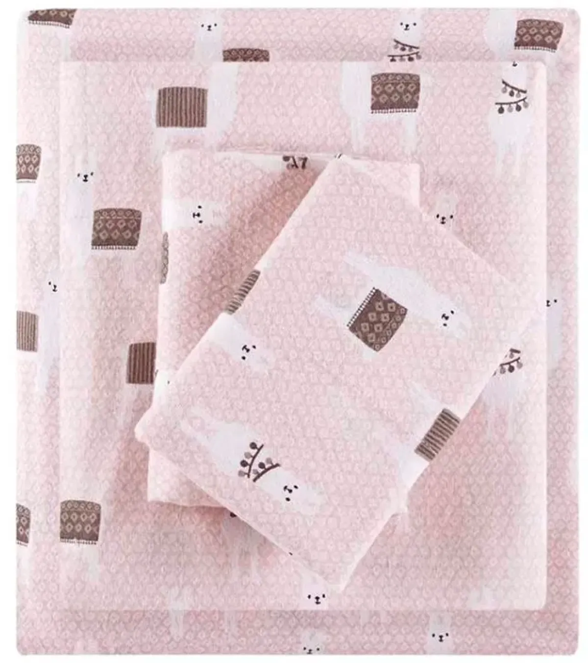 Olliix by Intelligent Design Cozy Soft Pink Llamas Queen Cotton Novelty Print Flannel Sheet Set