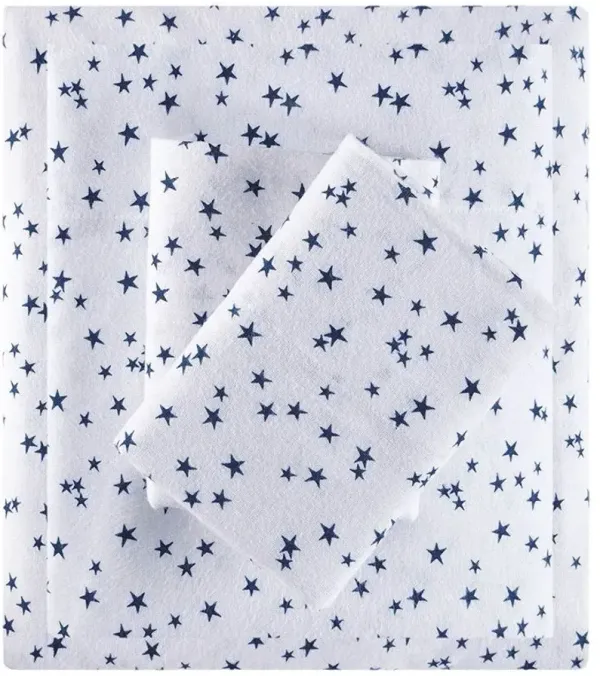 Olliix by Intelligent Design Blue Stars Twin Cozy Soft Cotton Novelty Print Flannel Sheet Set