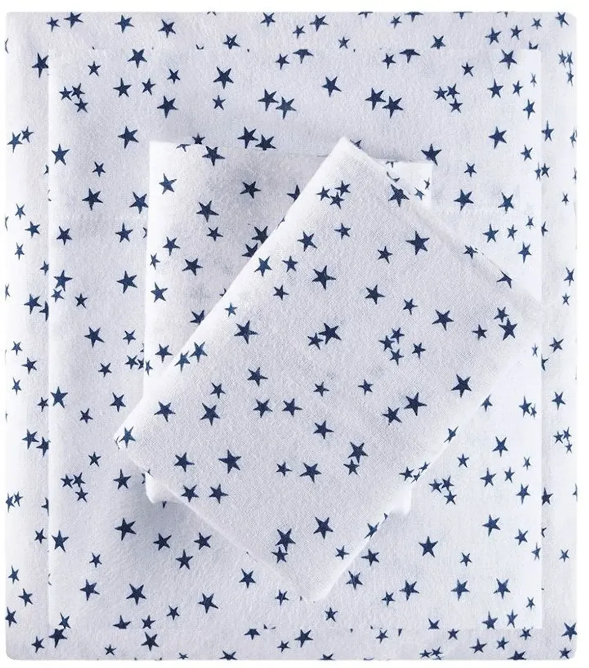 Olliix by Intelligent Design Blue Stars Twin Cozy Soft Cotton Novelty Print Flannel Sheet Set