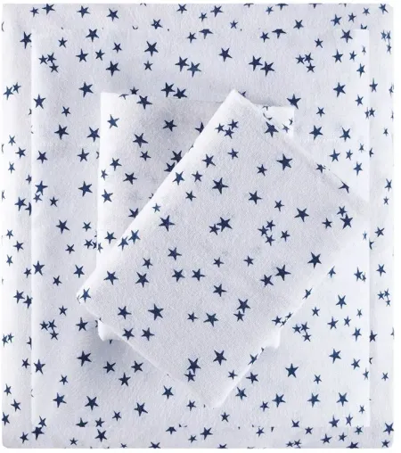 Olliix by Intelligent Design Blue Stars Twin Cozy Soft Cotton Novelty Print Flannel Sheet Set