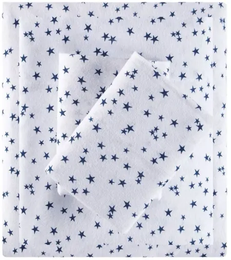 Olliix by Intelligent Design Cozy Soft Blue Stars Twin XL Cotton Novelty Print Flannel Sheet Set