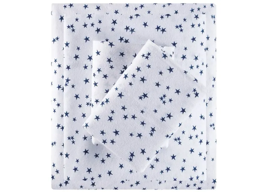 Olliix by Intelligent Design Blue Stars Full Cozy Soft Cotton Novelty Print Flannel Sheet Set