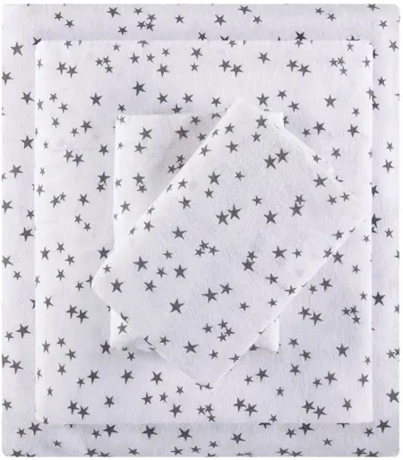 Olliix by Intelligent Design Grey Stars Twin XL Cozy Soft Cotton Novelty Print Flannel Sheet Set