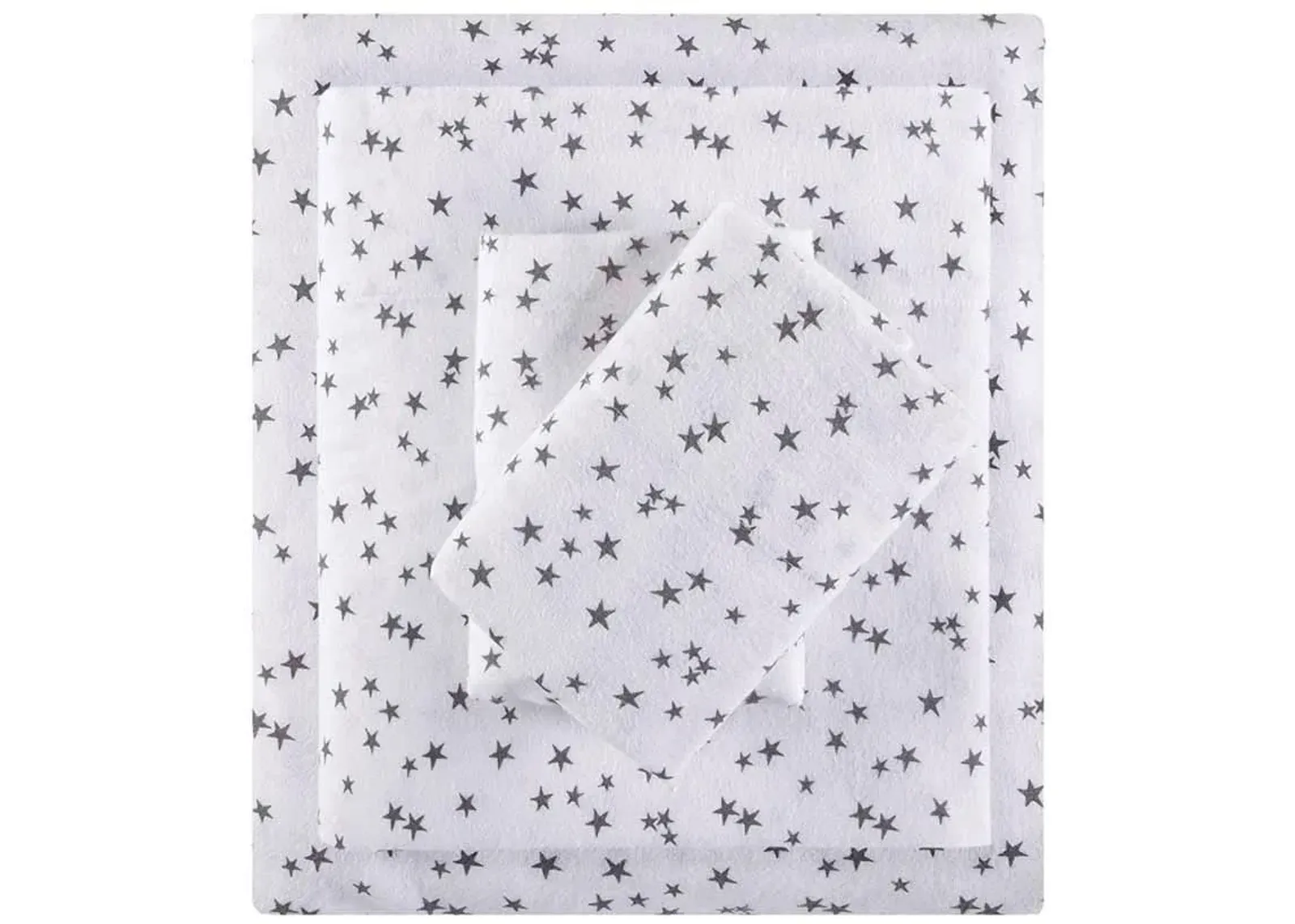 Olliix by Intelligent Design Grey Stars Queen Cozy Soft Cotton Novelty Print Flannel Sheet Set