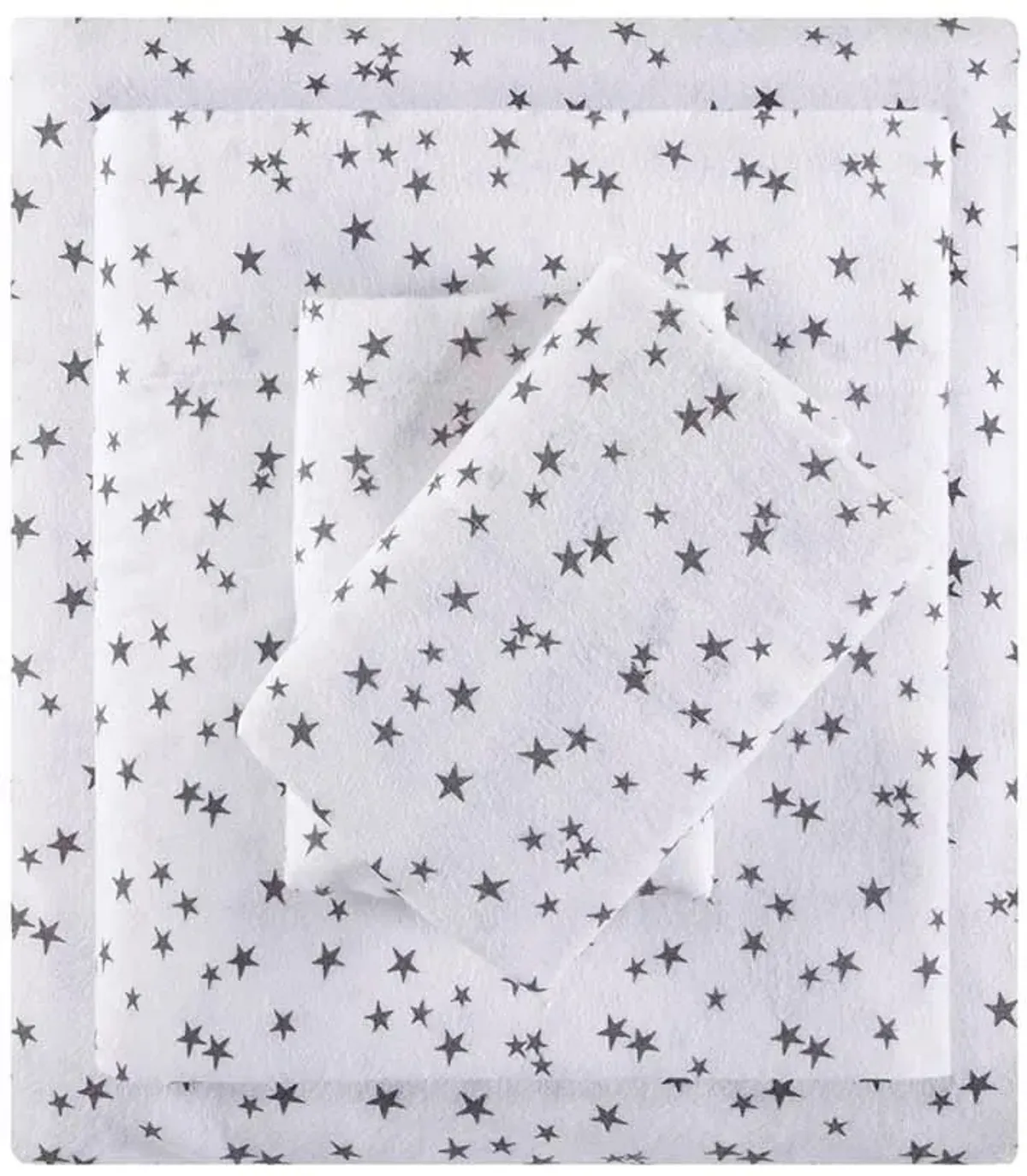 Olliix by Intelligent Design Grey Stars Queen Cozy Soft Cotton Novelty Print Flannel Sheet Set