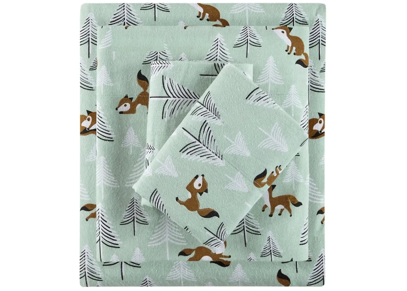 Olliix by Intelligent Design Seafoam Foxes Twin XL Cozy Soft Cotton Novelty Print Flannel Sheet Set