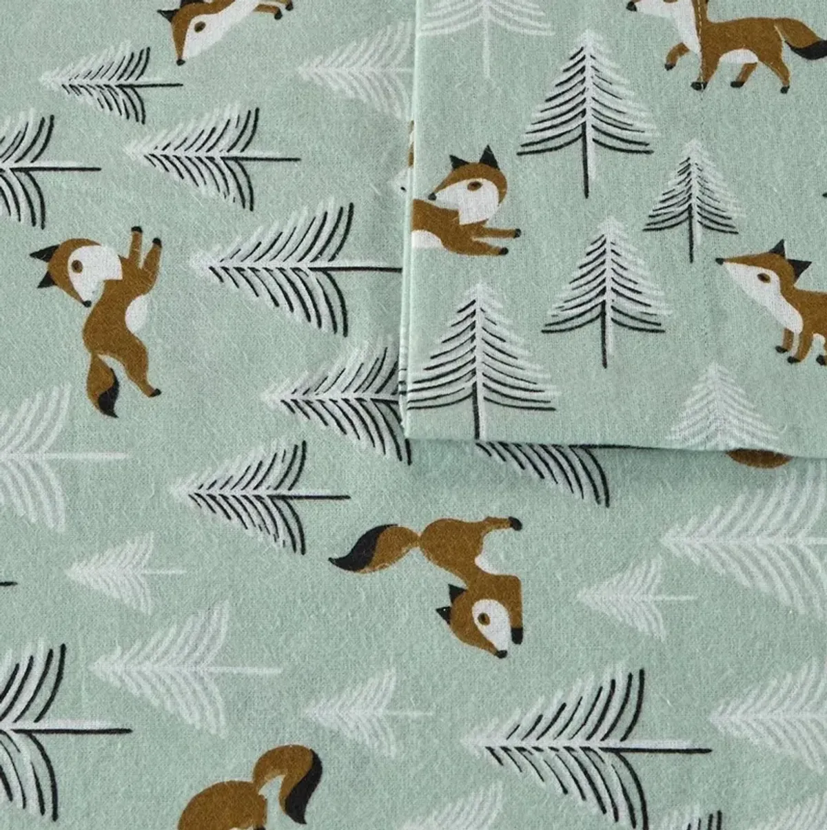 Olliix by Intelligent Design Seafoam Foxes Full Cozy Soft Cotton Novelty Print Flannel Sheet Set