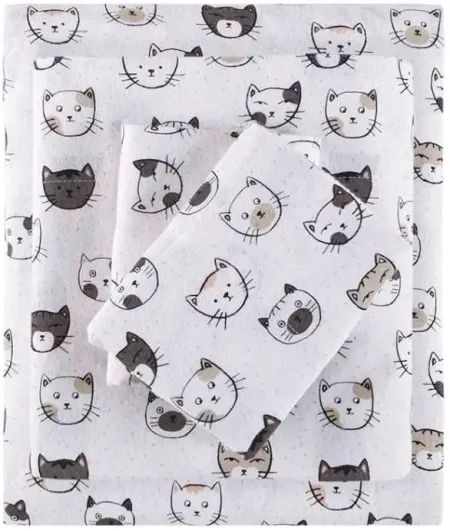Olliix by Intelligent Design Cozy Soft Grey/Pink Cats Twin XL Cotton Novelty Print Flannel Sheet Set