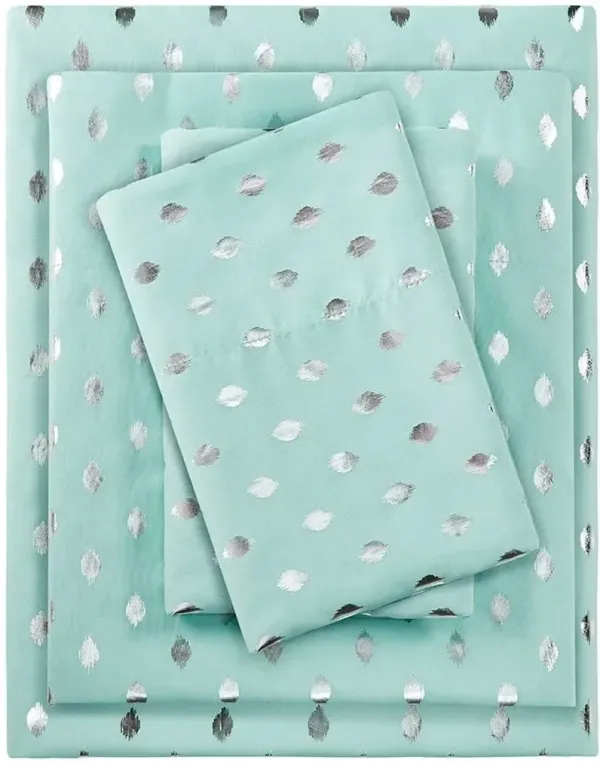Olliix by Intelligent Design Aqua/Silver Twin Metallic Dot Printed Sheet Set