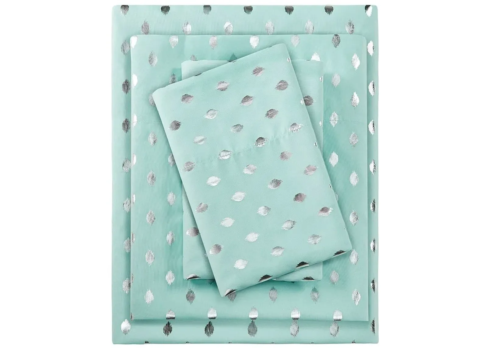 Olliix by Intelligent Design Aqua/Silver Twin Metallic Dot Printed Sheet Set