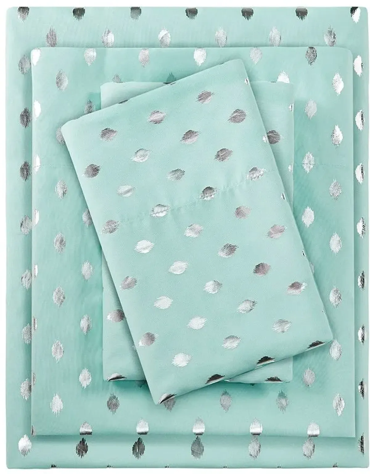 Olliix by Intelligent Design Aqua/Silver Twin Metallic Dot Printed Sheet Set