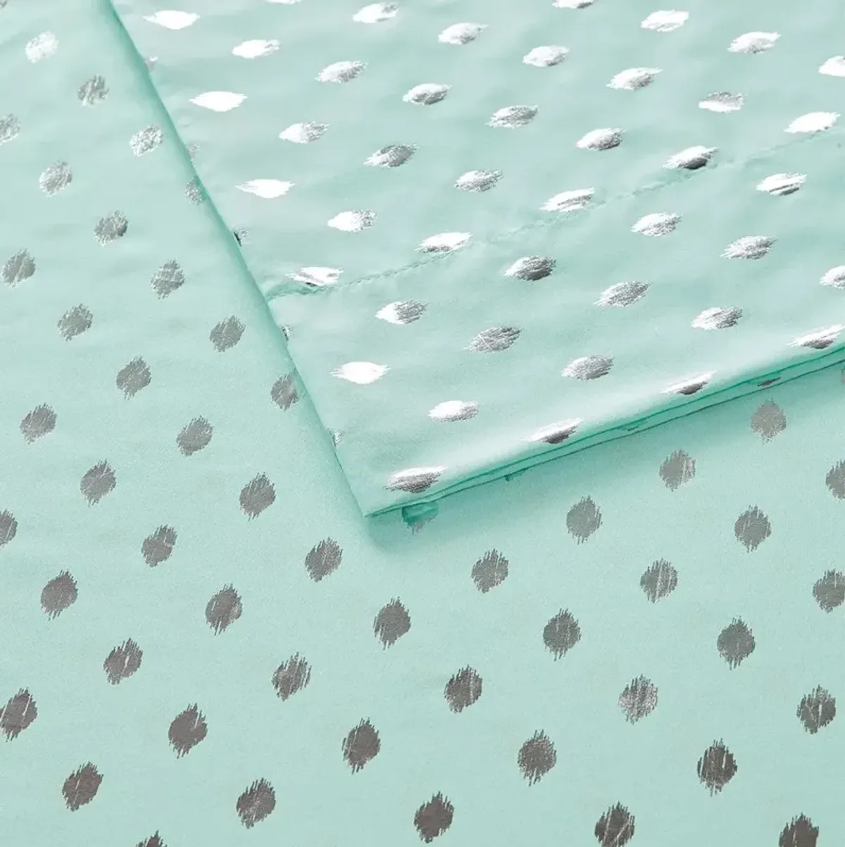 Olliix by Intelligent Design Aqua/Silver Twin XL Metallic Dot Printed Sheet Set