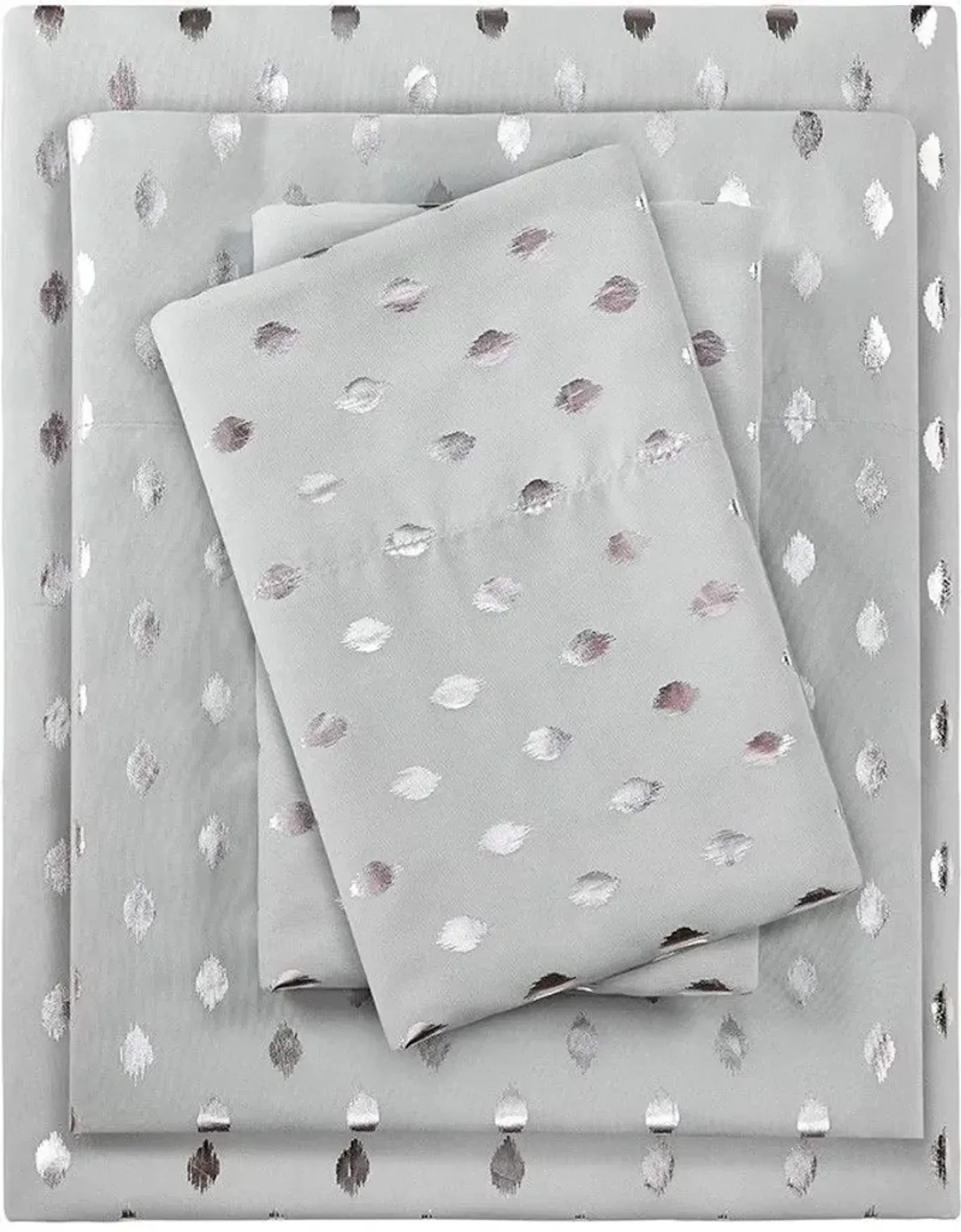 Olliix by Intelligent Design Grey/Silver Twin Metallic Dot Printed Sheet Set