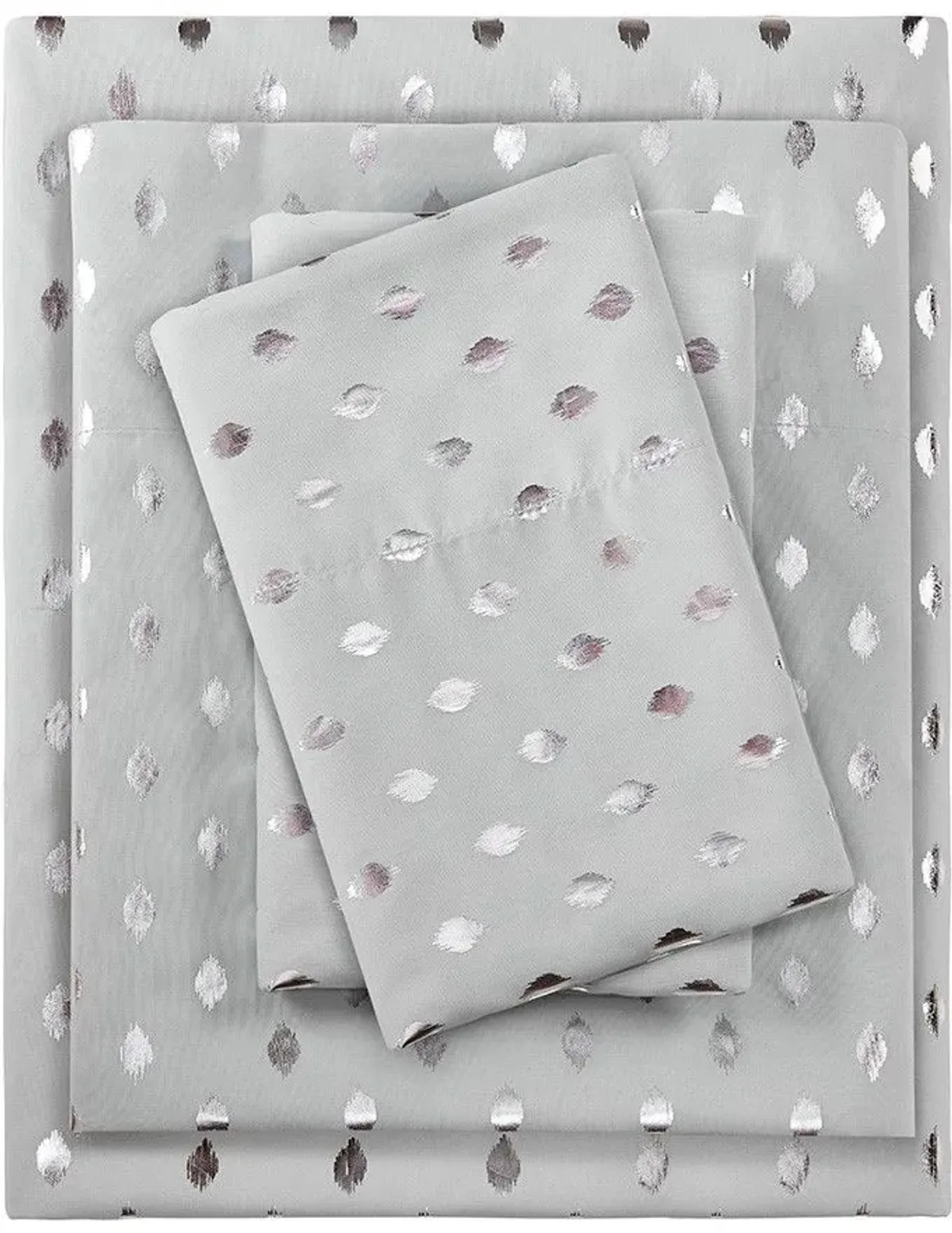 Olliix by Intelligent Design Grey/Silver Twin Metallic Dot Printed Sheet Set