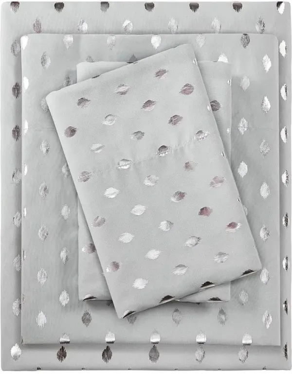 Olliix by Intelligent Design Grey/Silver Full Metallic Dot Printed Sheet Set