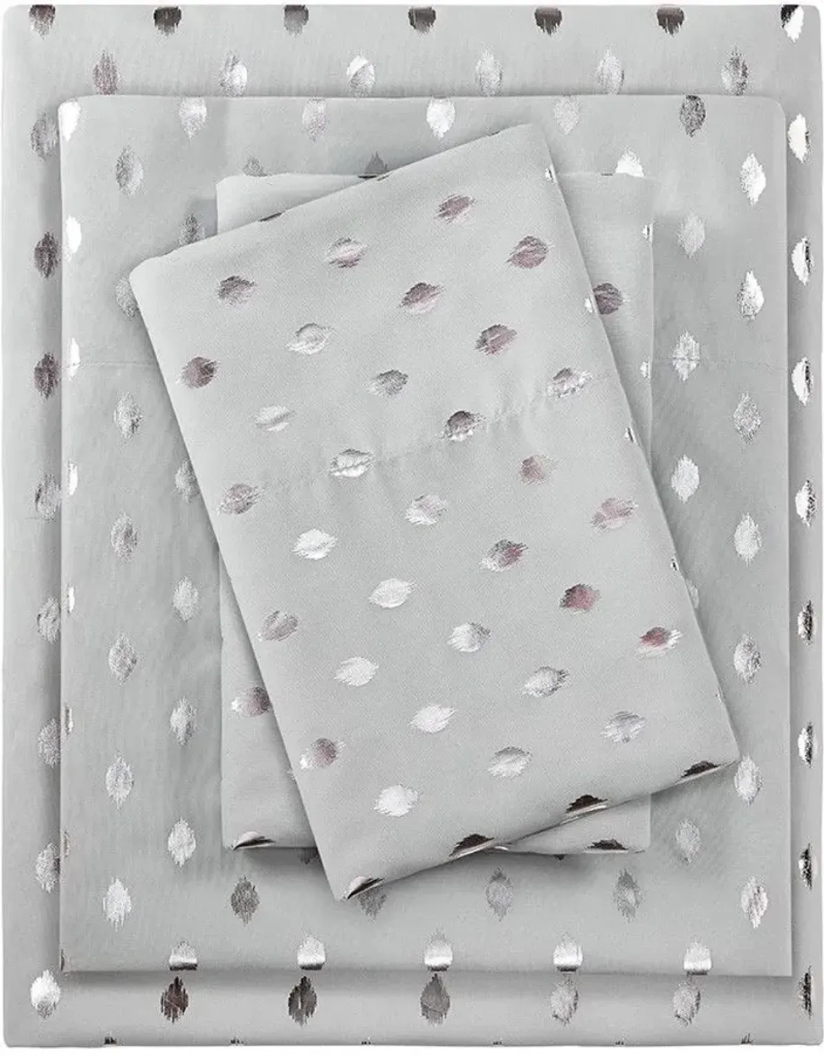 Olliix by Intelligent Design Grey/Silver Queen Metallic Dot Printed Sheet Set