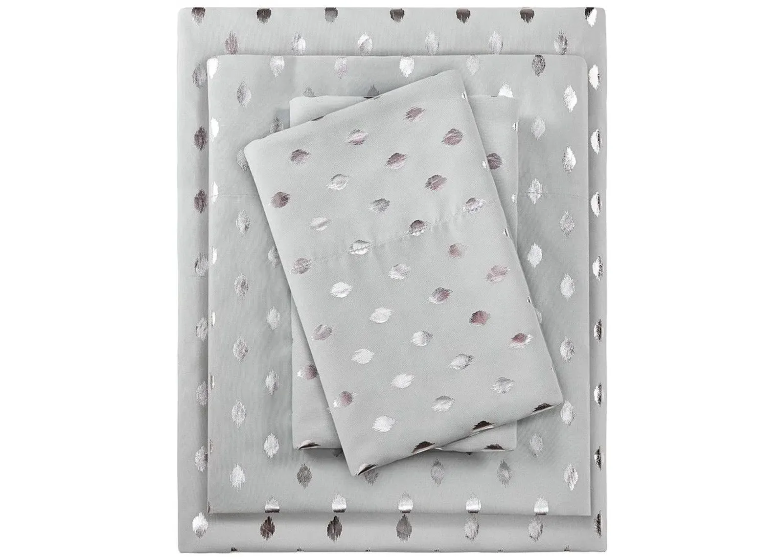 Olliix by Intelligent Design Grey/Silver Queen Metallic Dot Printed Sheet Set