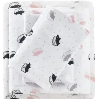 Olliix by Intelligent Design Cozy Soft Pink/Grey Hedgehogs Twin XL Cotton Novelty Print Flannel Sheet Set