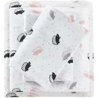 Olliix by Intelligent Design Pink/Grey Hedgehogs Queen Cozy Soft Cotton Novelty Print Flannel Sheet Set