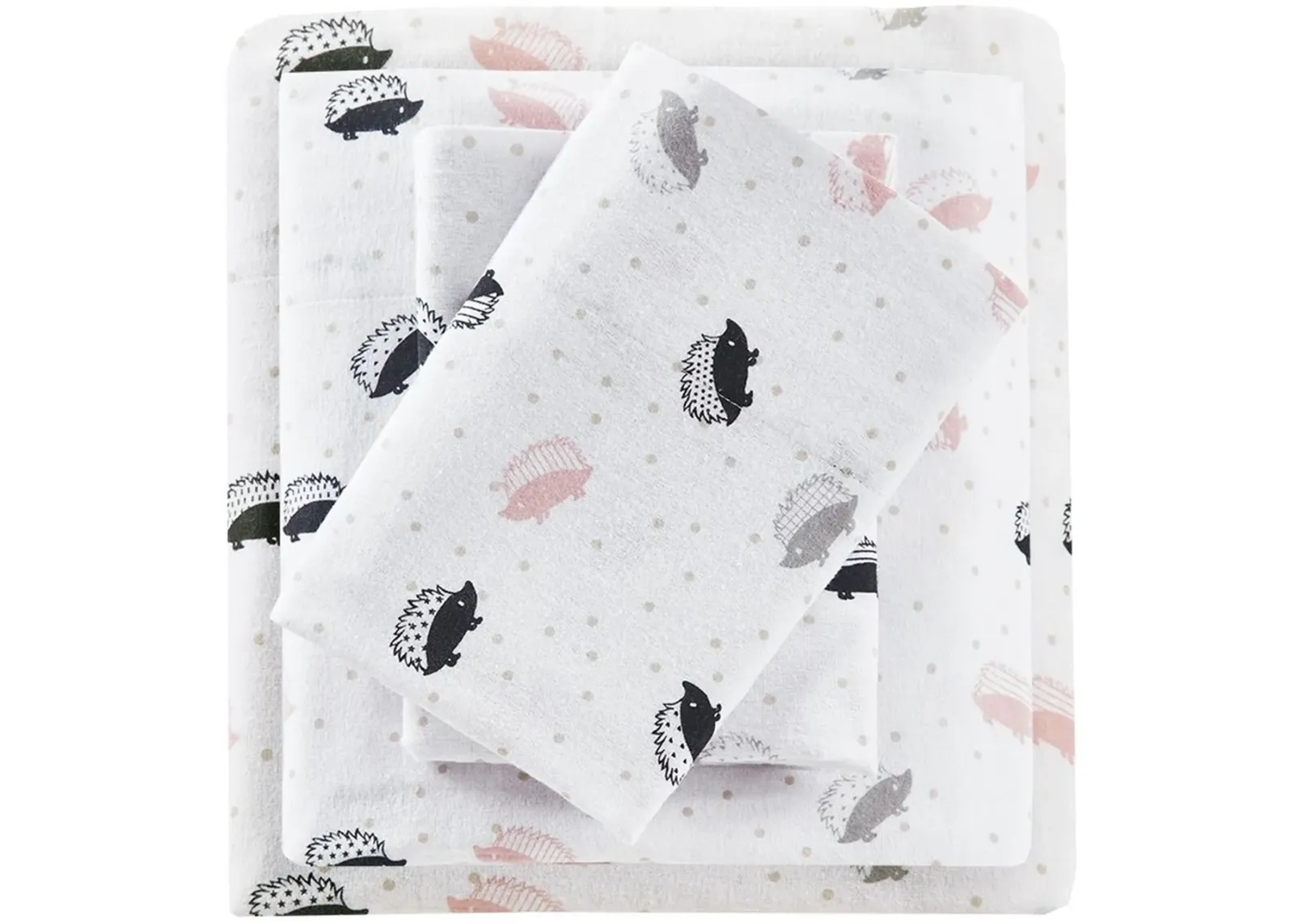 Olliix by Intelligent Design Pink/Grey Hedgehogs Queen Cozy Soft Cotton Novelty Print Flannel Sheet Set