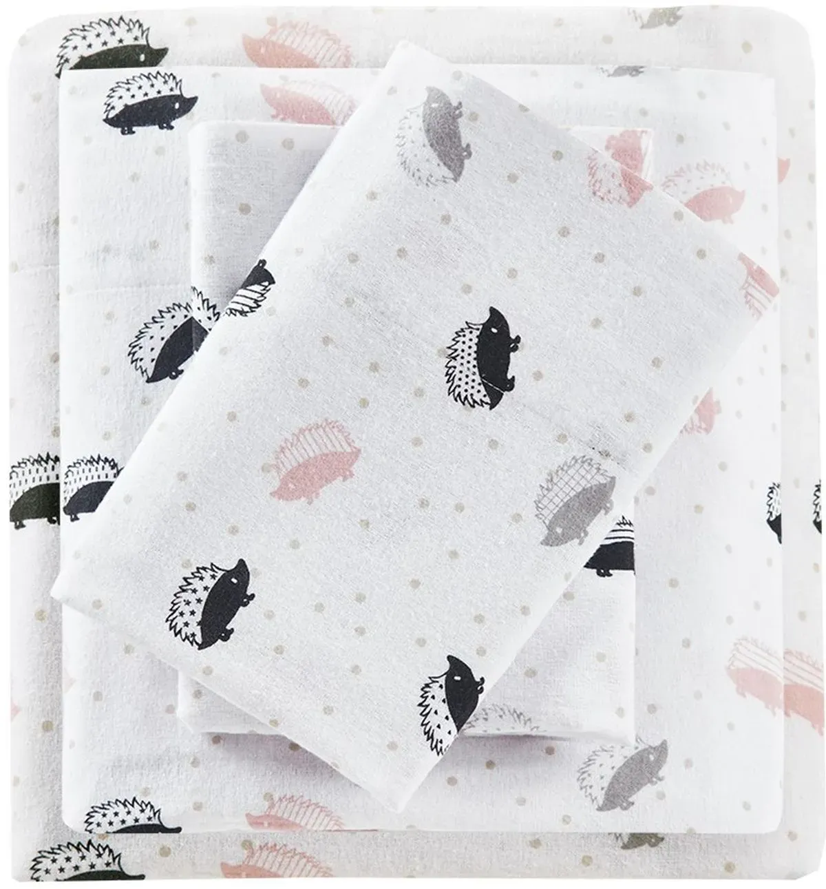 Olliix by Intelligent Design Pink/Grey Hedgehogs Queen Cozy Soft Cotton Novelty Print Flannel Sheet Set