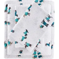 Olliix by Intelligent Design Teal Dogs Twin XL Cozy Soft Cotton Novelty Print Flannel Sheet Set