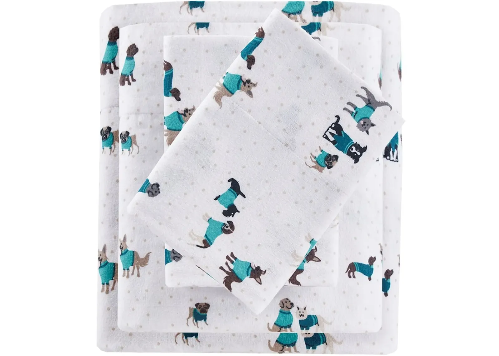 Olliix by Intelligent Design Teal Dogs Twin XL Cozy Soft Cotton Novelty Print Flannel Sheet Set