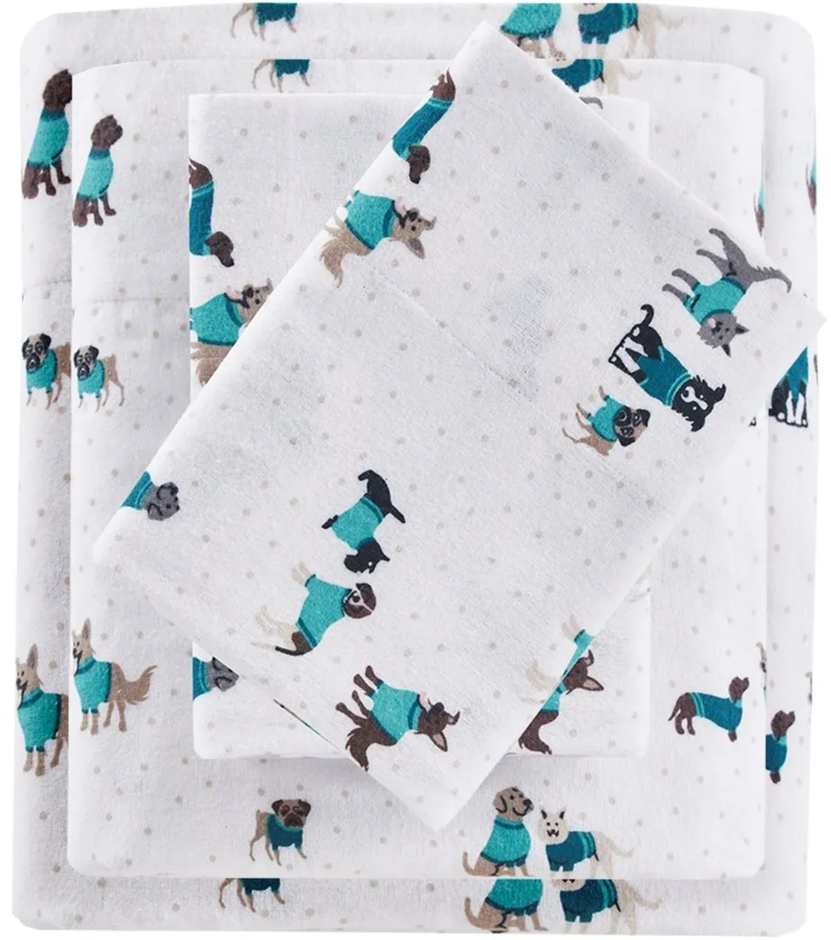 Olliix by Intelligent Design Teal Dogs Twin XL Cozy Soft Cotton Novelty Print Flannel Sheet Set