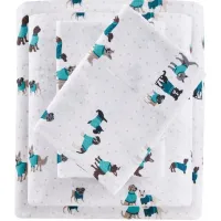 Olliix by Intelligent Design Cozy Soft Teal Dogs Full Cotton Novelty Print Flannel Sheet Set