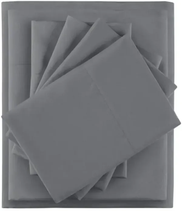 Olliix by Intelligent Design Microfiber Charcoal Full Sheet Set with Side Storage Pockets