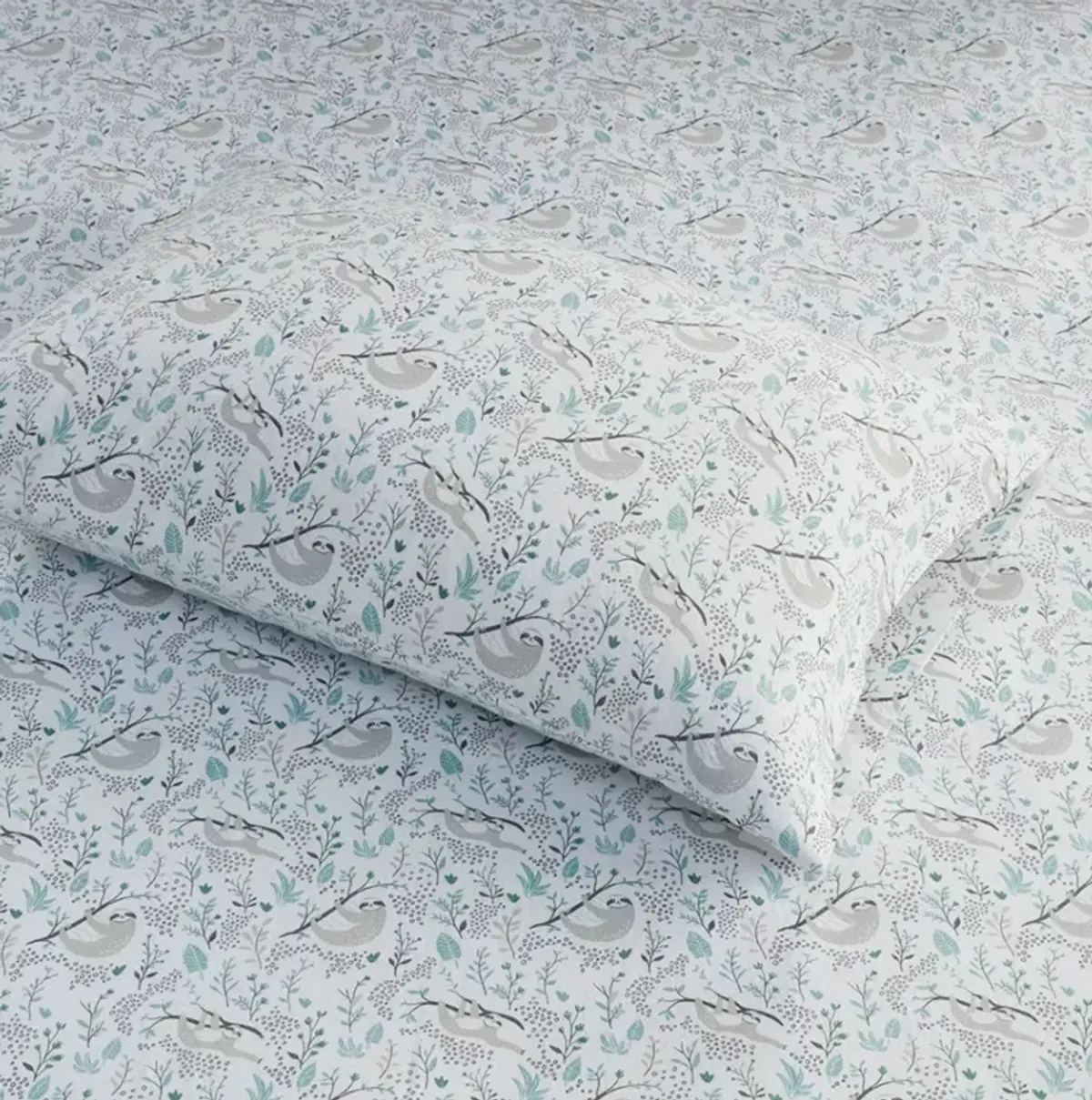 Olliix by Intelligent Design Cozy Soft Grey Sloths Twin Cotton Novelty Print Flannel Sheet Set