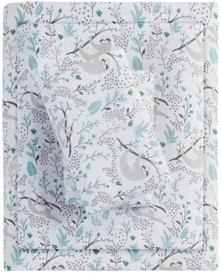 Olliix by Intelligent Design Cozy Soft Grey Sloths Twin Cotton Novelty Print Flannel Sheet Set