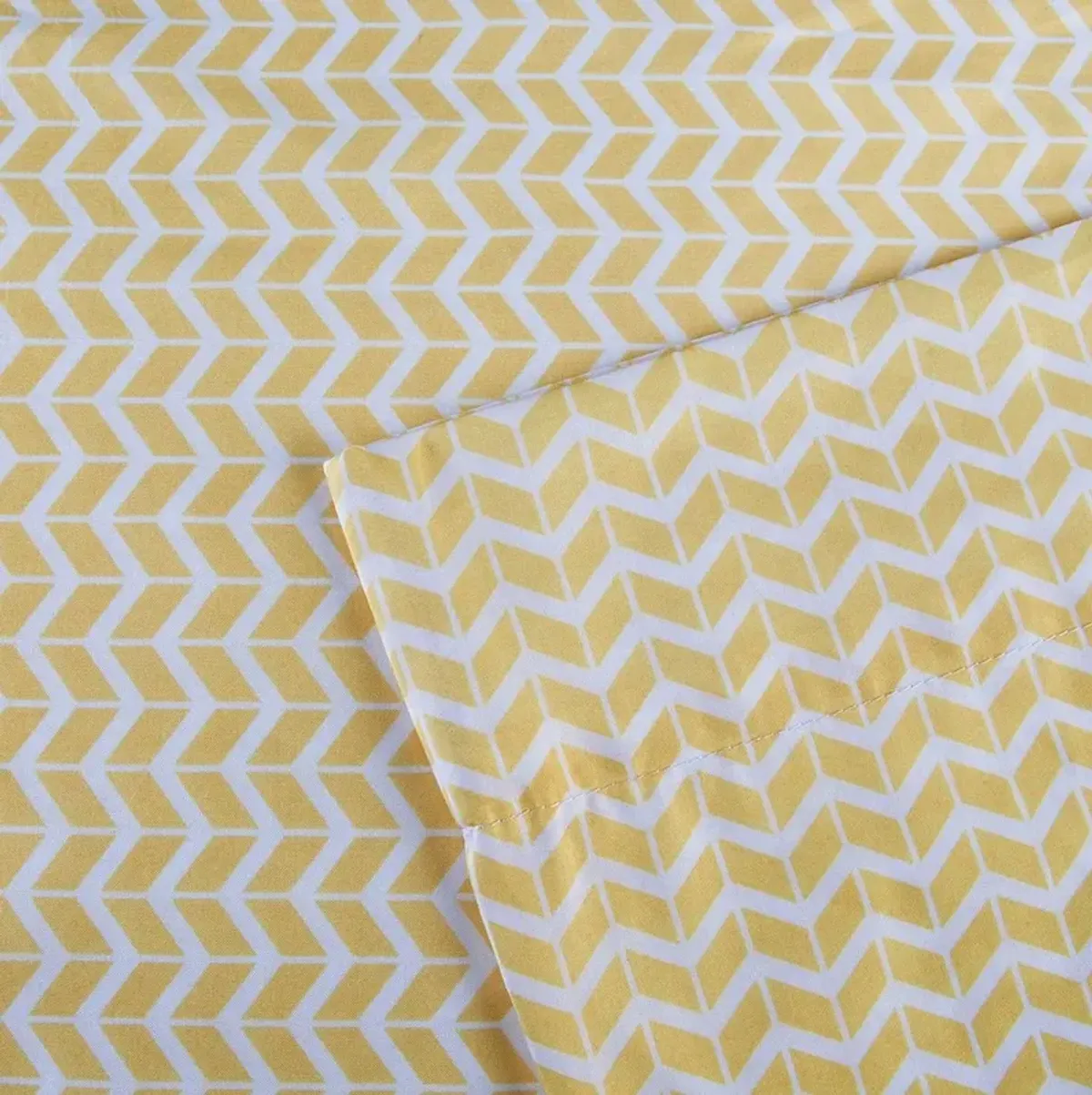 Olliix by Intelligent Design Yellow Twin Chevron Printed Microfiber Sheet Set