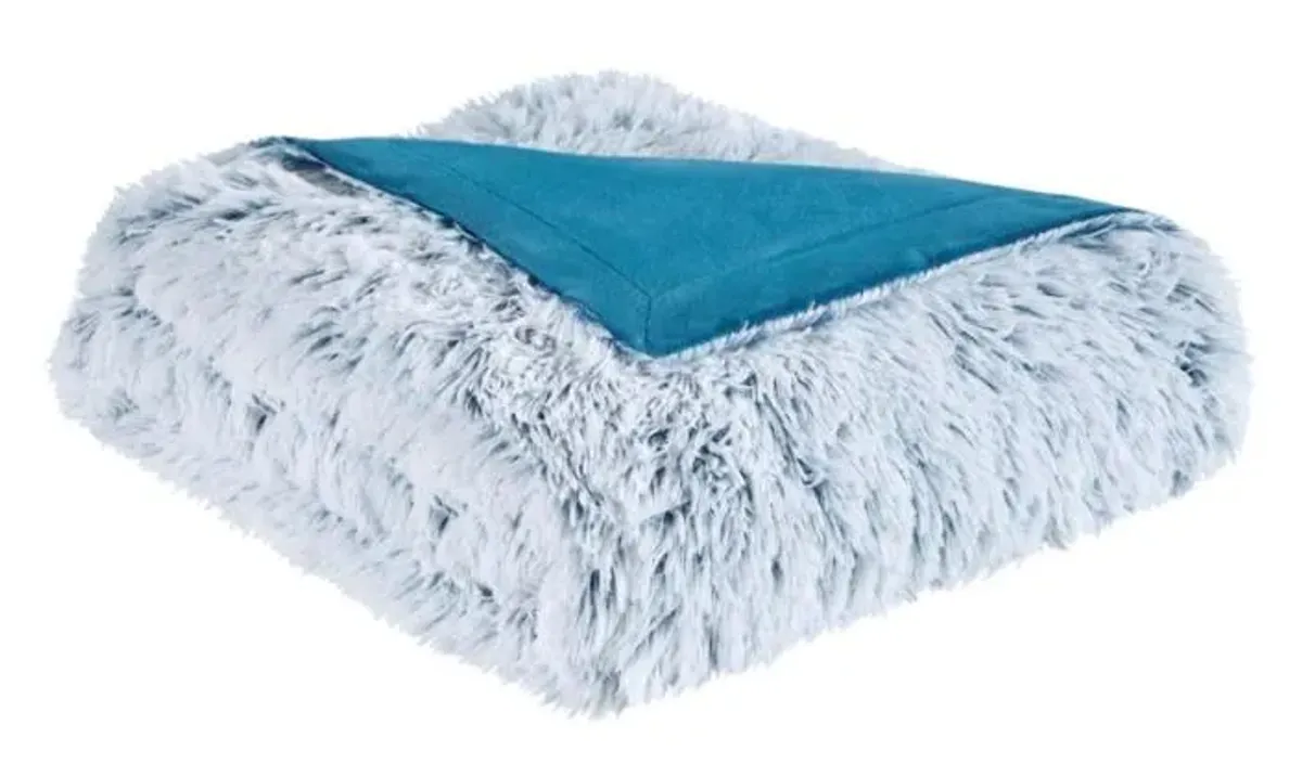 Olliix by Intelligent Design Emma Teal Faux Fur Throw