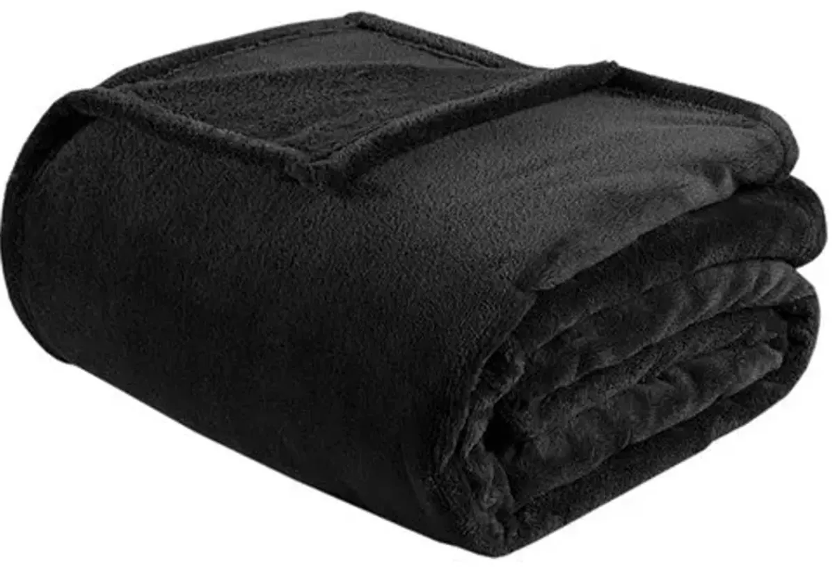 Olliix by Intelligent Design Microlight Plush Black Oversized Blanket