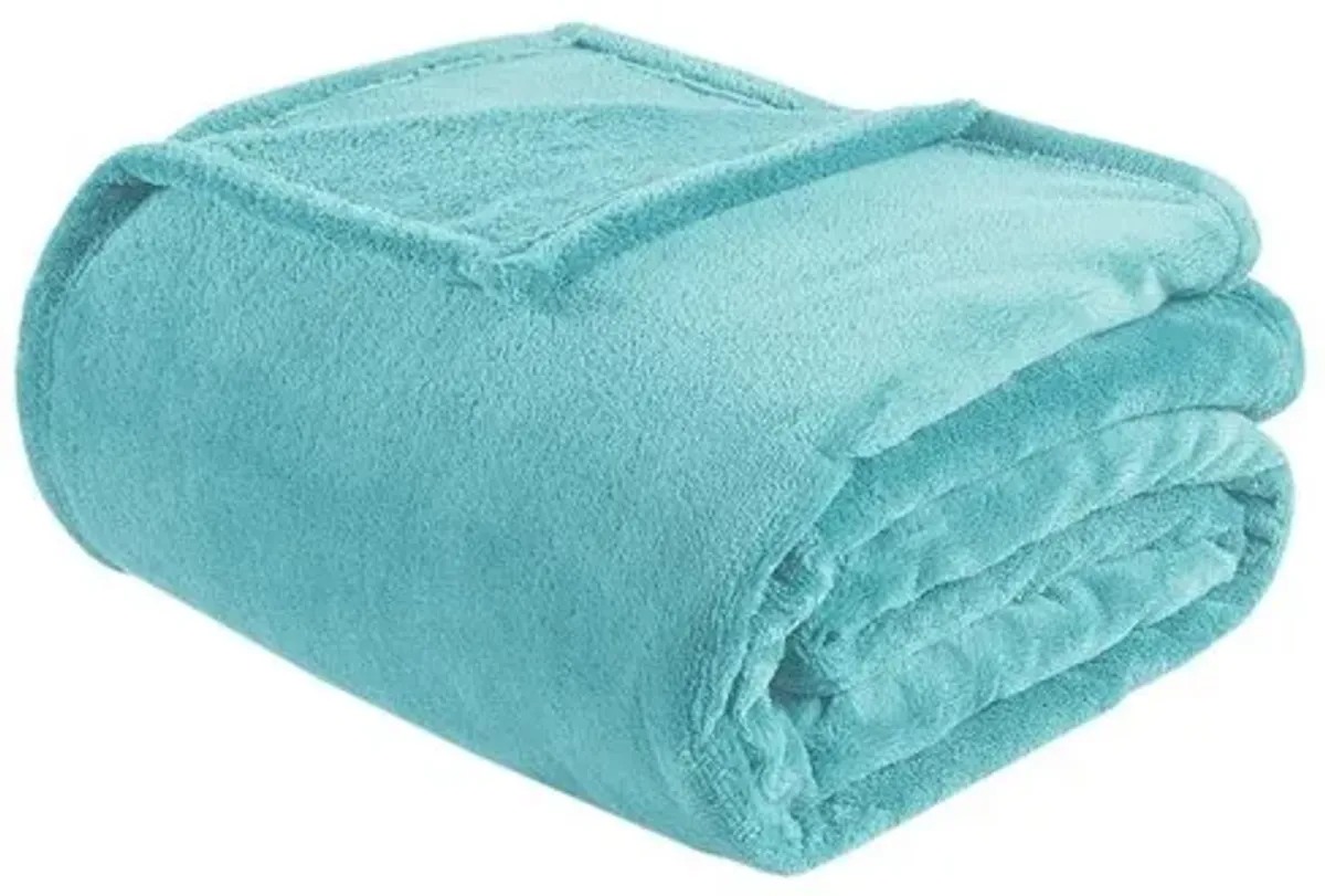 Olliix by Intelligent Design Microlight Plush Aqua Oversized Blanket