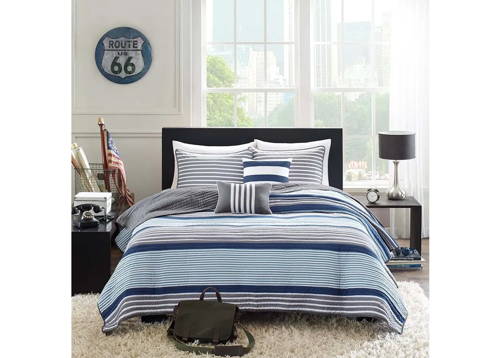 Olliix by Intelligent Design Paul Blue Twin/Twin XL Reversible Coverlet Set